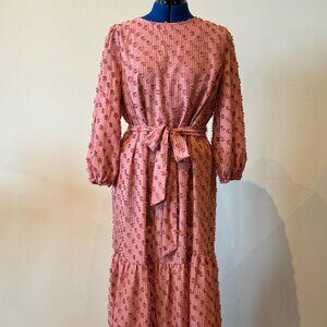 Pink Chiffon Tie-Waist Midi Dress